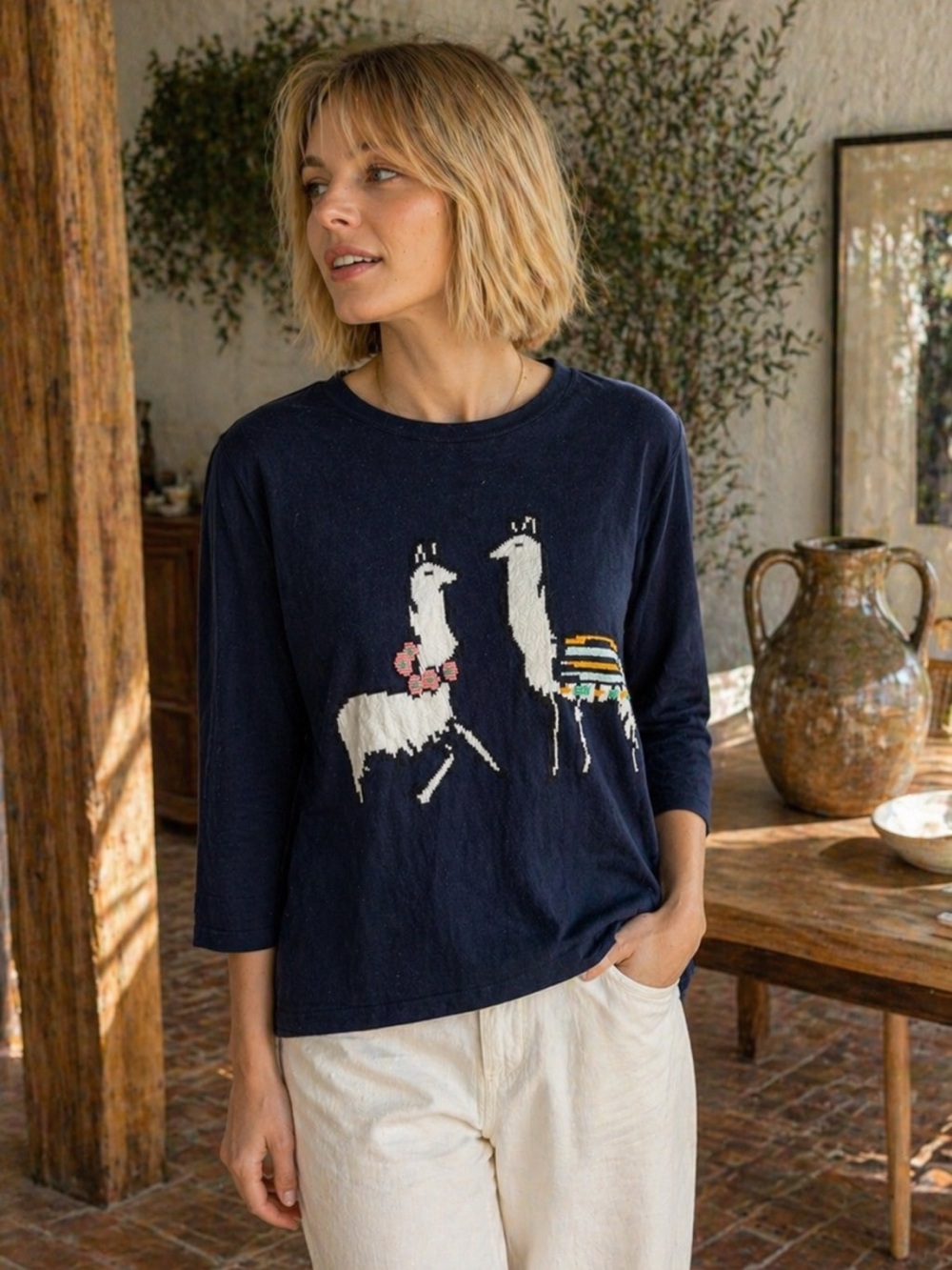 Ann Taylor Embroiled Llamas Women Cotton Sweater